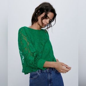 Zara - Kelly green cropped lace top